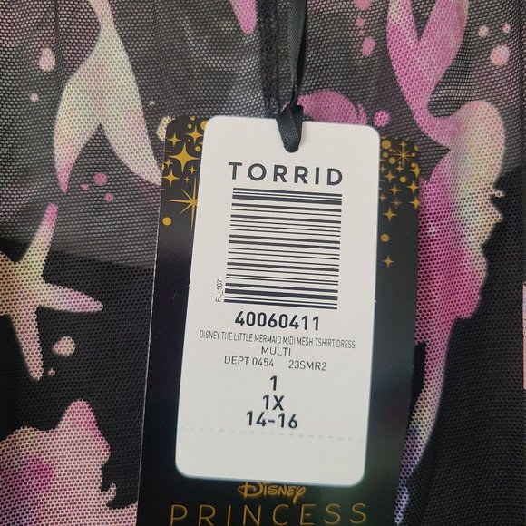 Torrid Disney The Little Mermaid Midi Mesh T Shirt Dress Plus Size 1X Black - Picture 6 of 9